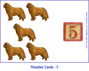 Number Card Five – 5 Newfoundland Dogs